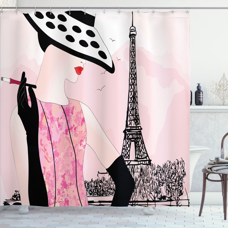 Woman Eiffel Tower Shower Curtain