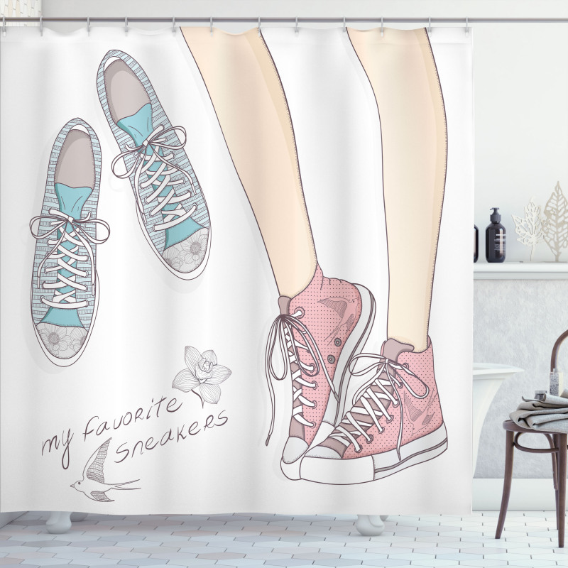 Girl Shoes Floral Shower Curtain