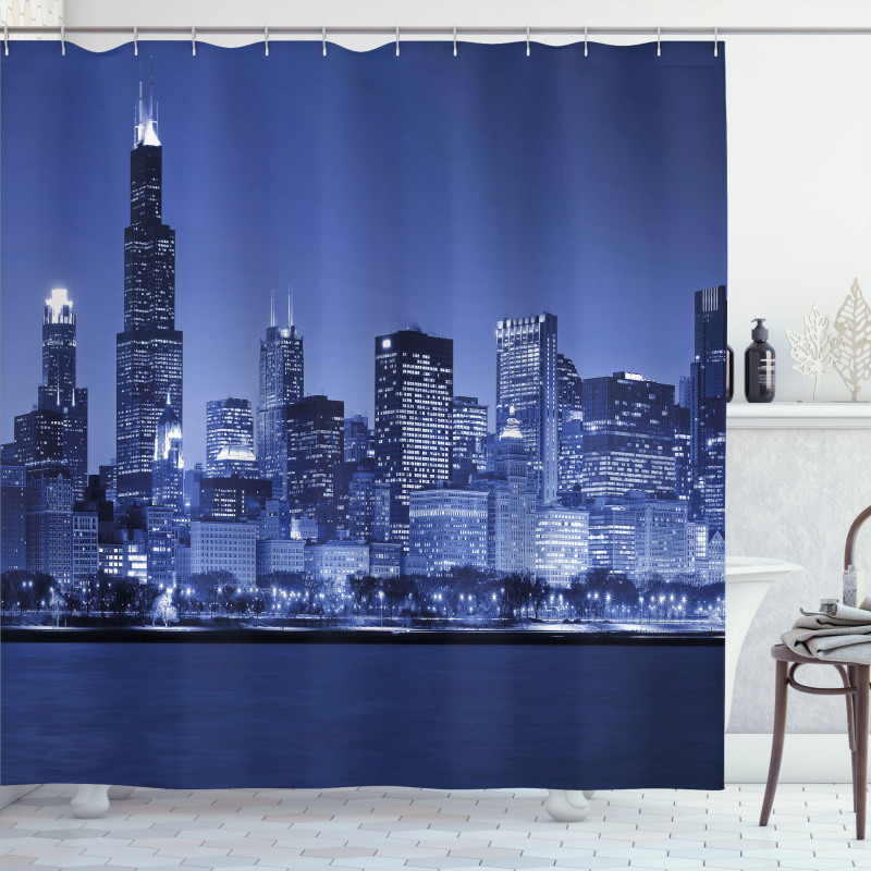 Chicago Skyline Night Shower Curtain