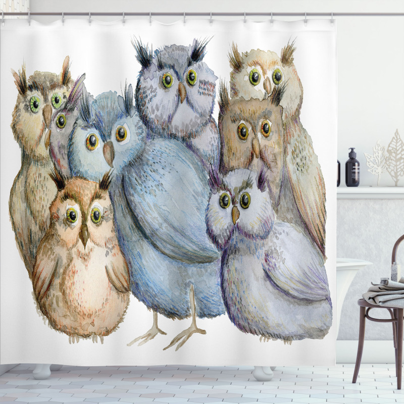Owl Family Portrait Art Shower Curtain