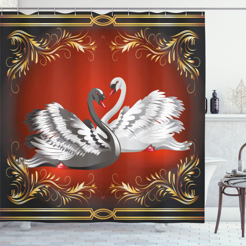 Romantic Swan Couple Shower Curtain
