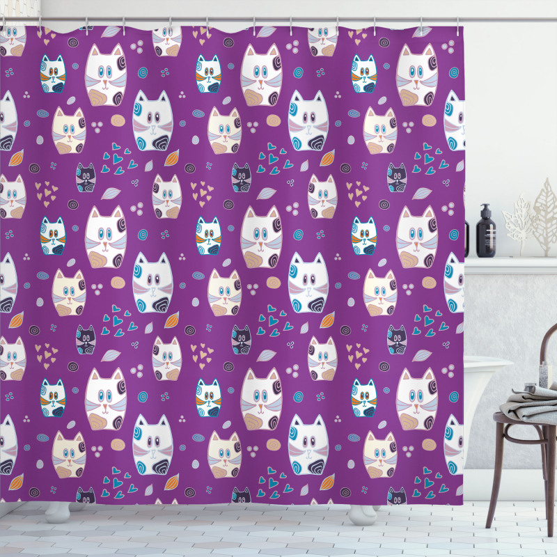 Doodle Cartoon Kittens Shower Curtain