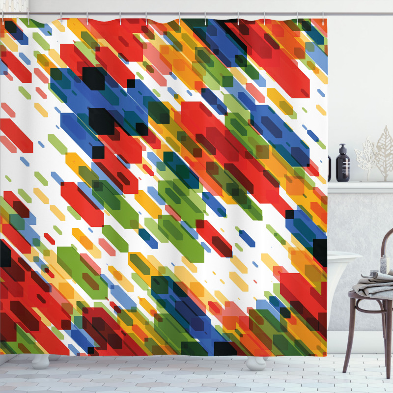 Diagonal Geometric Vibrant Shower Curtain