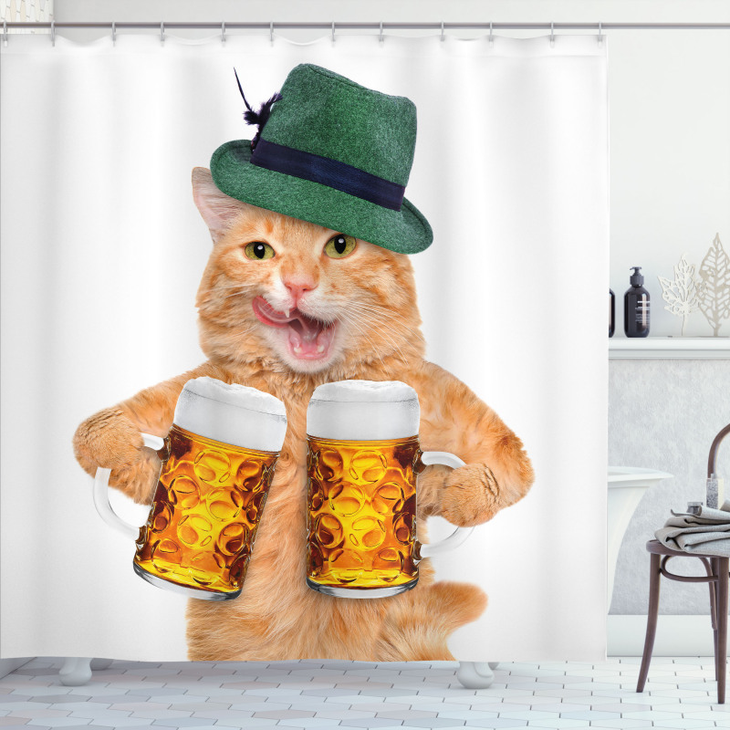 Cool Cat Hat Beer Mug Funny Shower Curtain