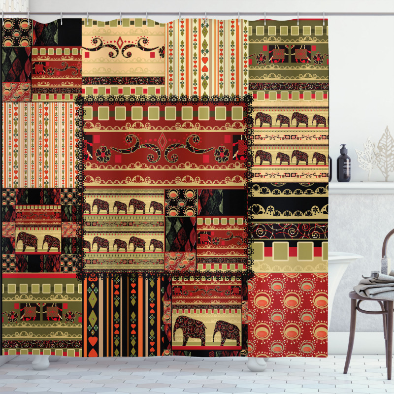 Patchwork Style Asian Shower Curtain