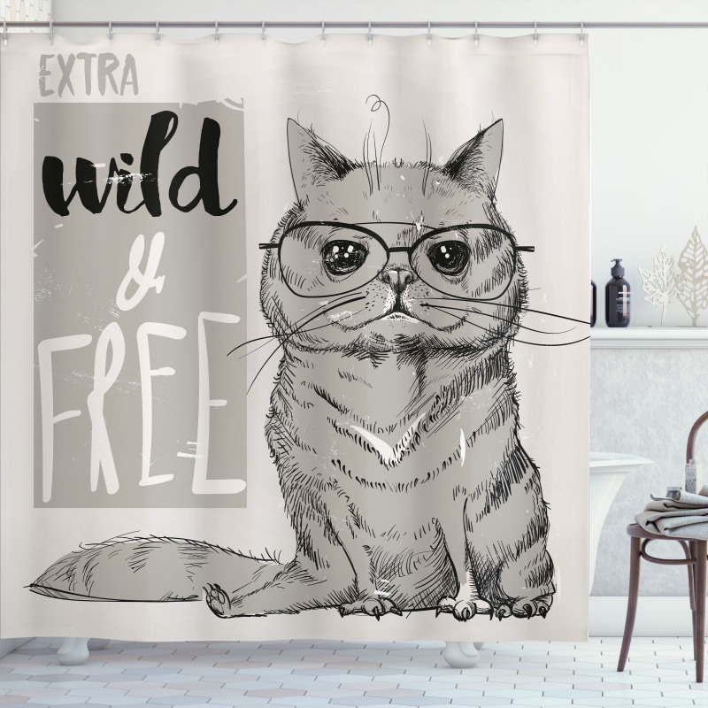 Hipster Cat Humorous Shower Curtain