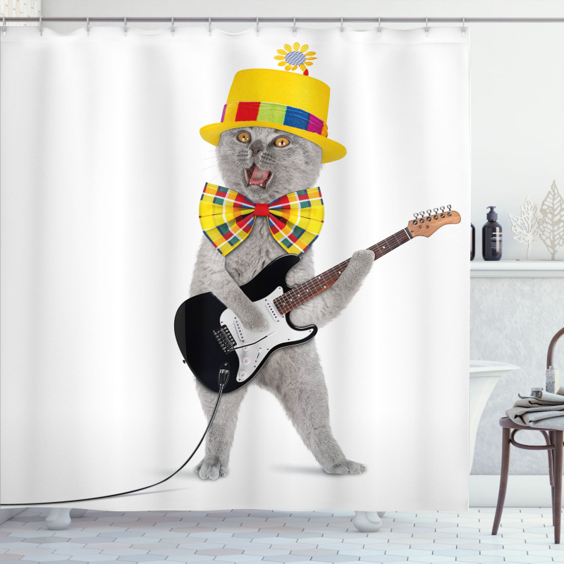 Hipster Musician Kitty Fun Shower Curtain