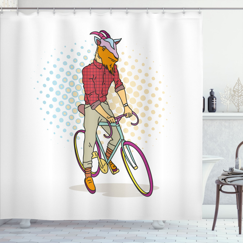 Hipster Goat on Bicycle Shower Curtain