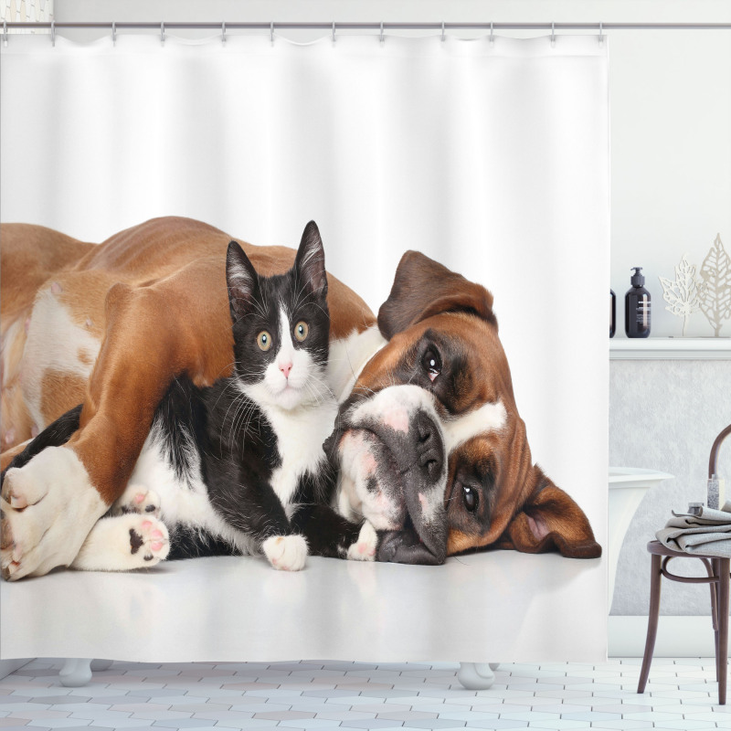 Cat Dog Friendship Shower Curtain
