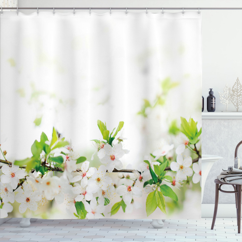 White Spring Blossoms Shower Curtain