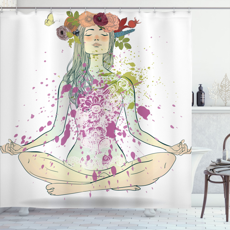 Girl Floral Wreath Lotus Shower Curtain
