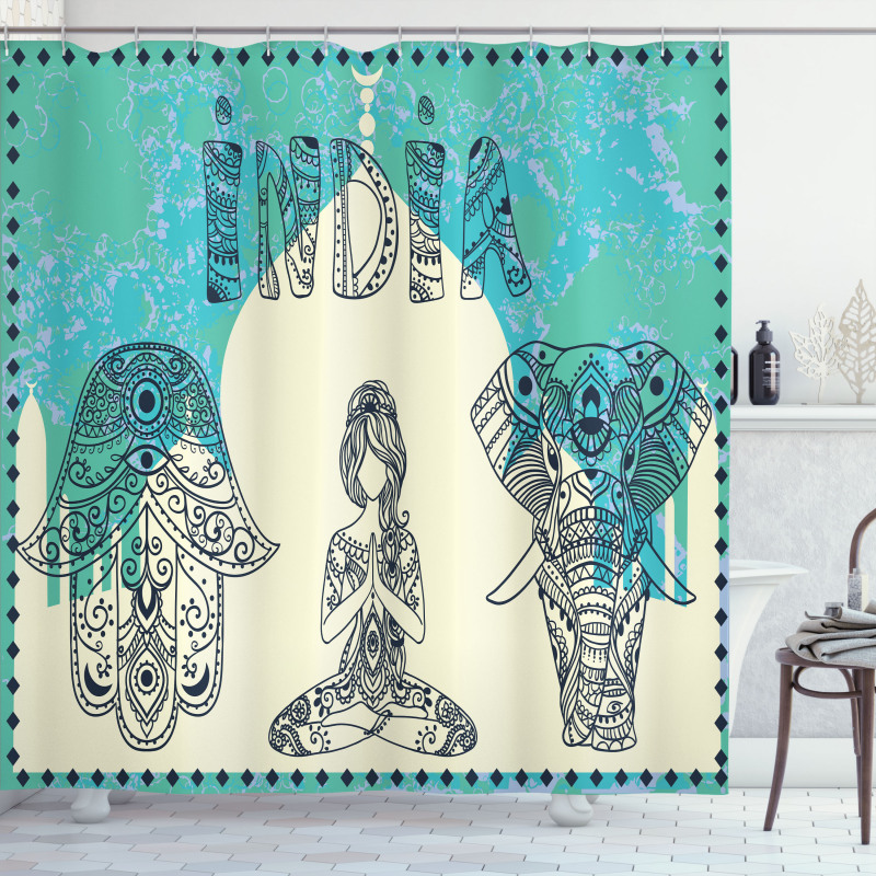 Elephant Hamsa Taj Mahal Shower Curtain