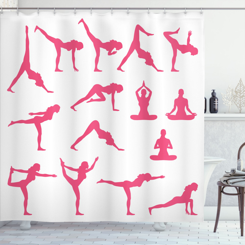 Pink Silhouettes Flexing Shower Curtain