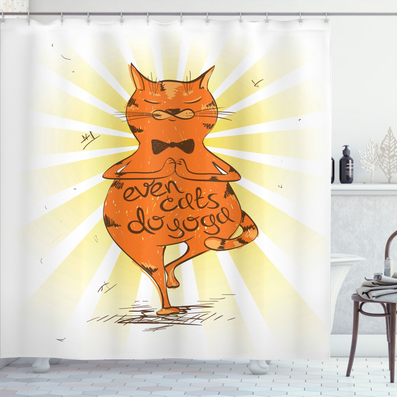 Peaceful Cat with Phrase Shower Curtain