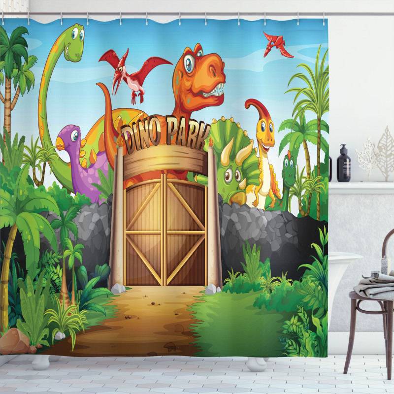 Wild Dinosaurs Park Door Shower Curtain