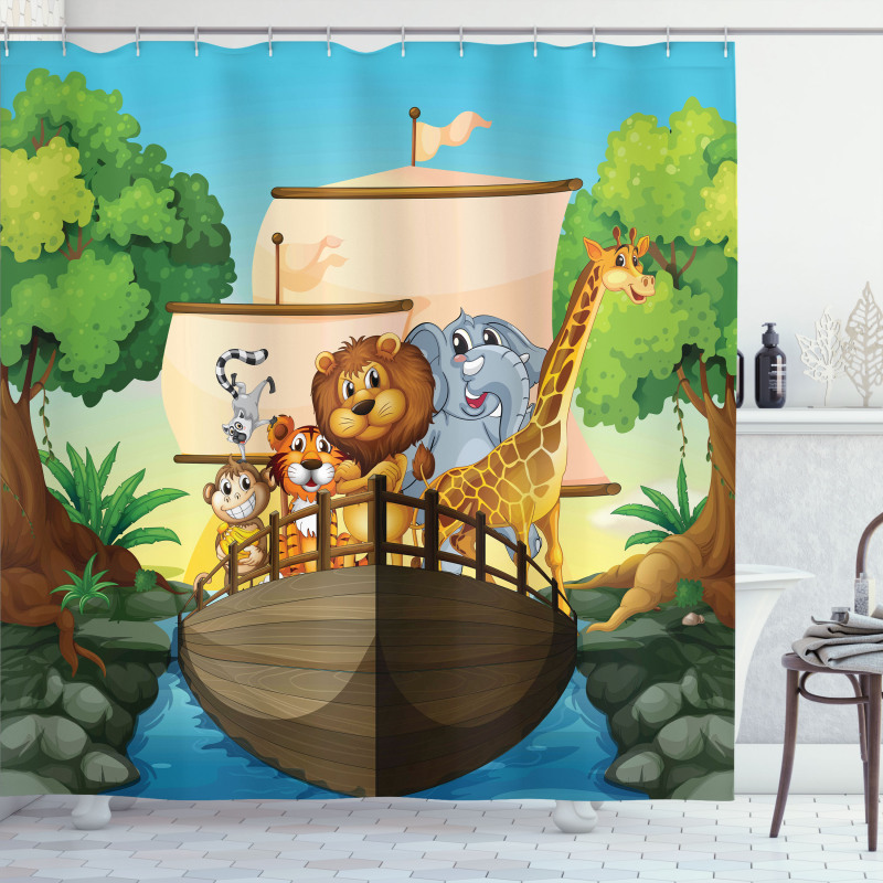 Floating Boat with Animals Shower Curtain
