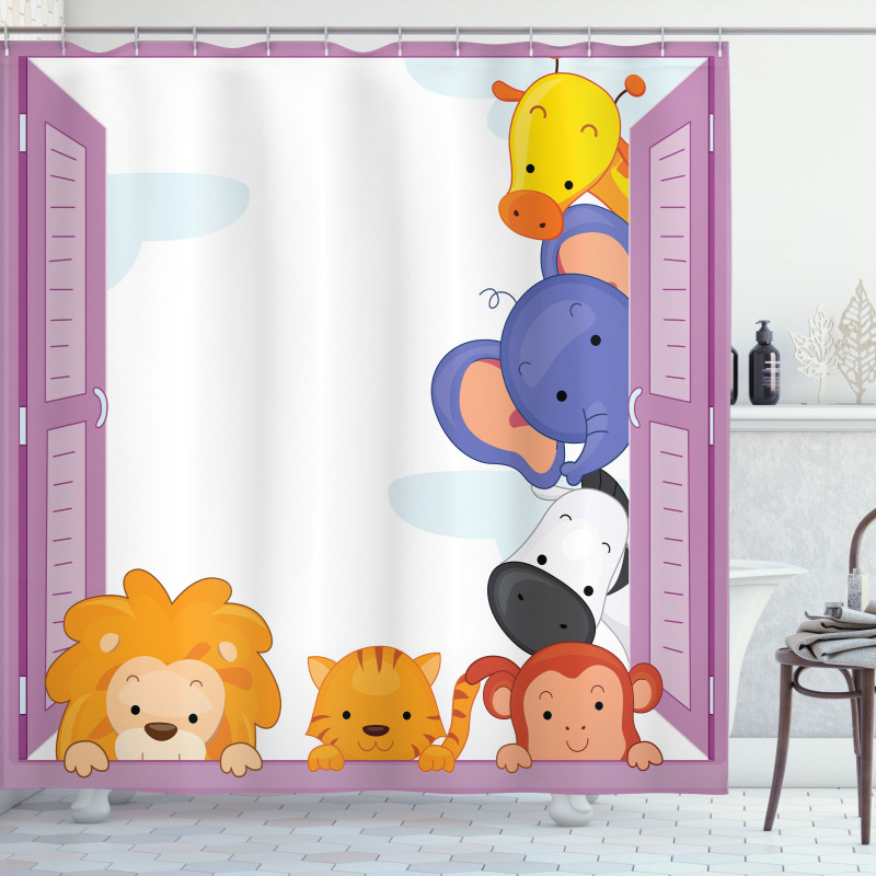 Animals Peeping Window Shower Curtain