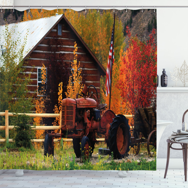 Rustic Cabin with Tractor Shower Curtain