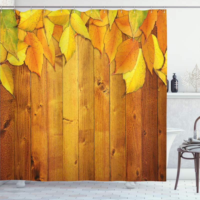 Leaves on Wooden Planks Shower Curtain