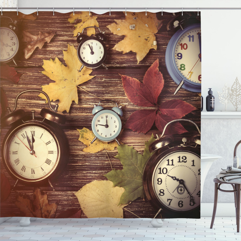 Clocks with Dry Leaves Shower Curtain