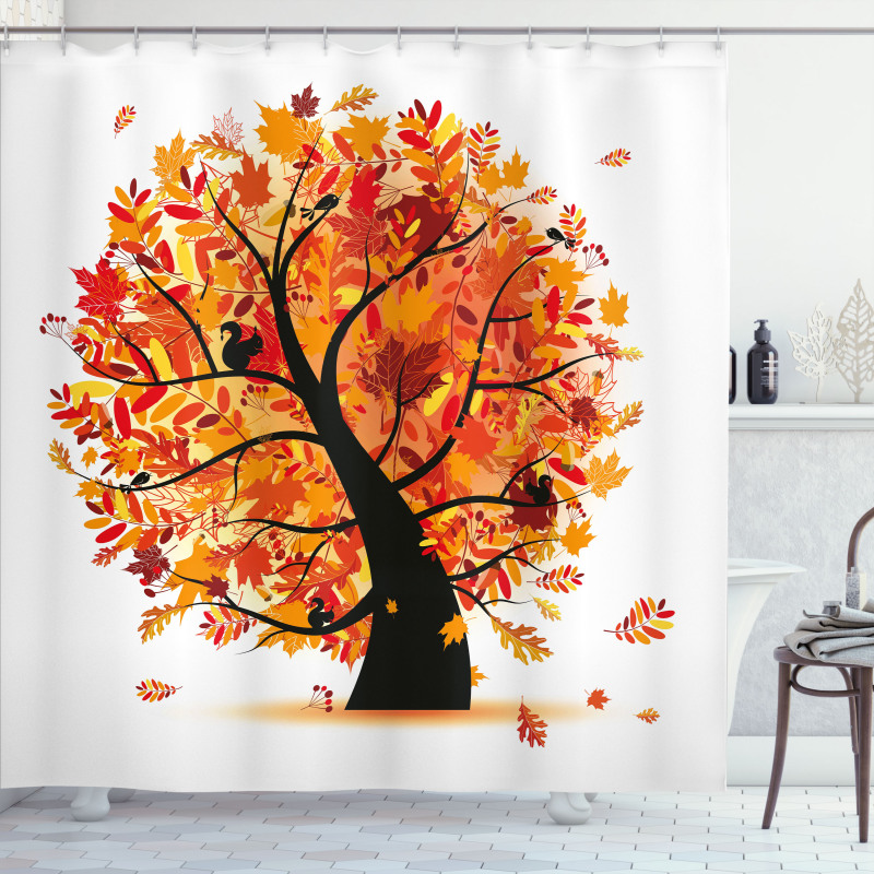 Cartoon Tree Leaves Shower Curtain