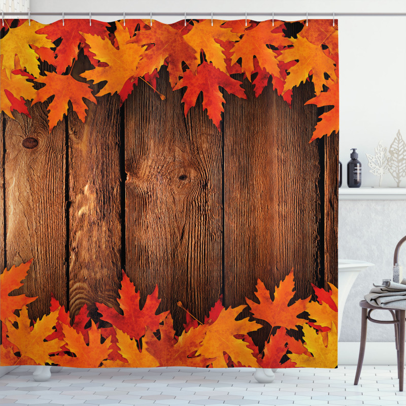 Leaves on the Wooden Board Shower Curtain