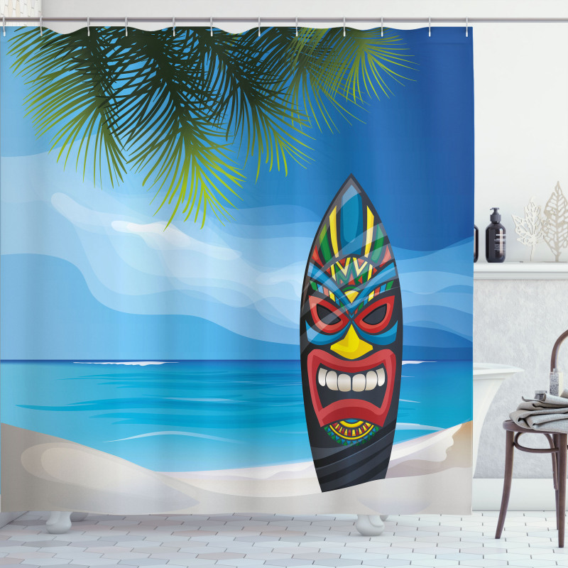 Tiki Surfboard Shower Curtain