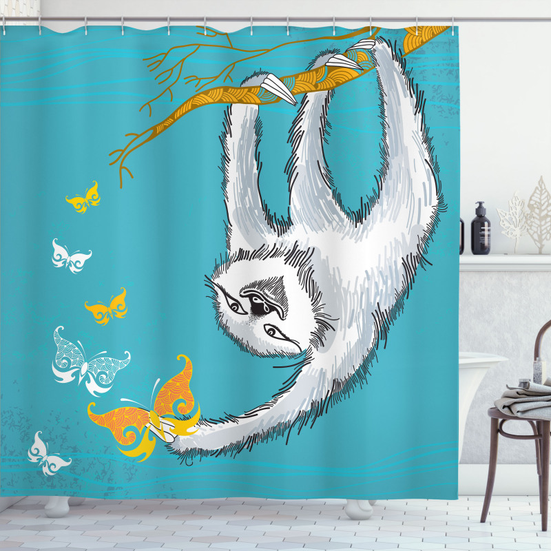 Sketchy Sloth Butterflies Shower Curtain