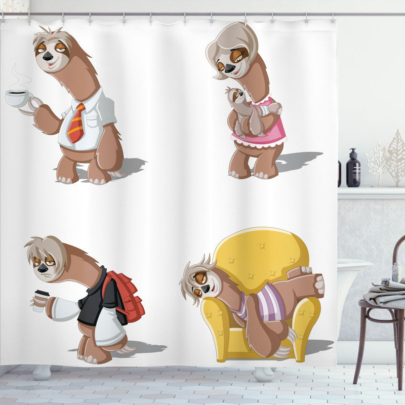 Lazy Sloth Family Cartoon Shower Curtain