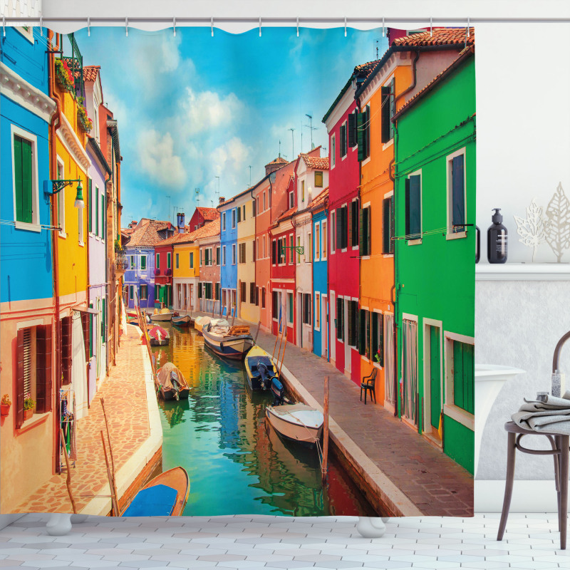 Colorful Buildings Boats Shower Curtain