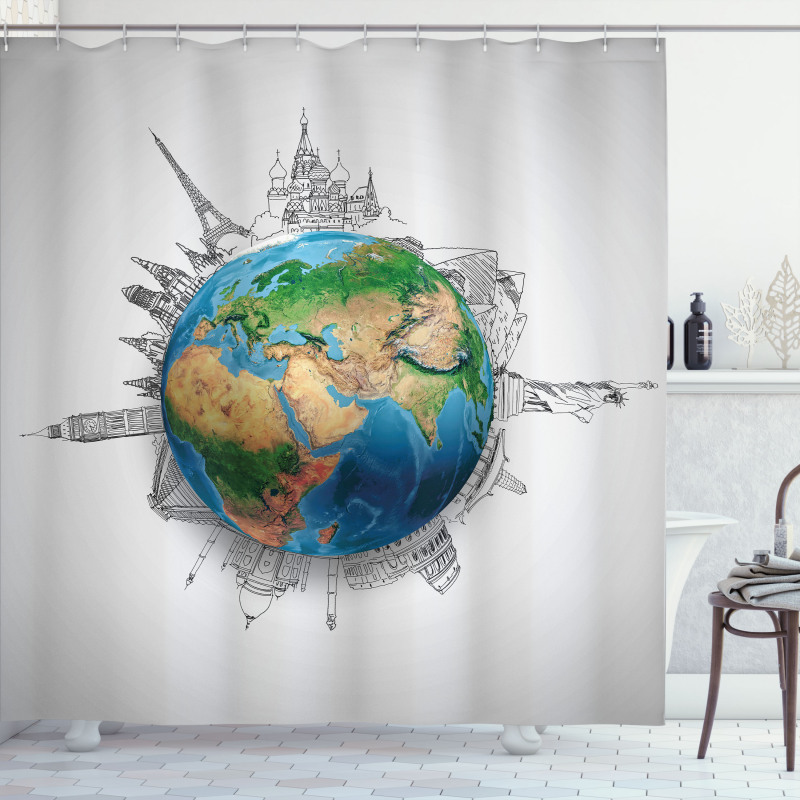Realistic Globe Planet Shower Curtain