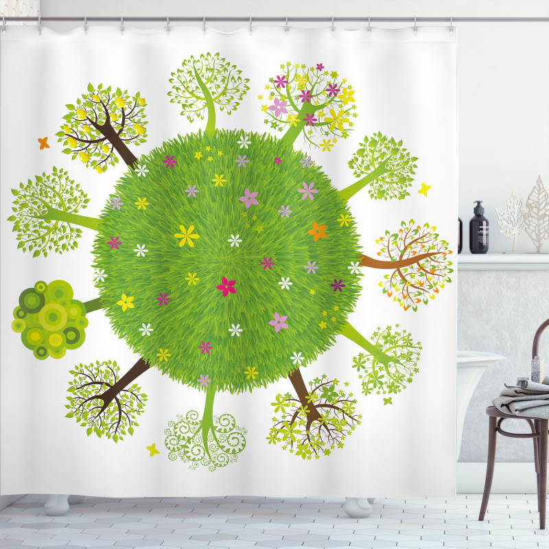 Various Green Trees Bloom Shower Curtain
