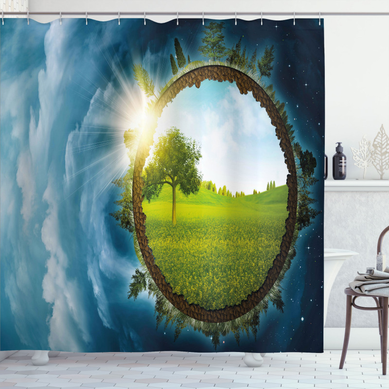 Circle Greenery Clouds Shower Curtain