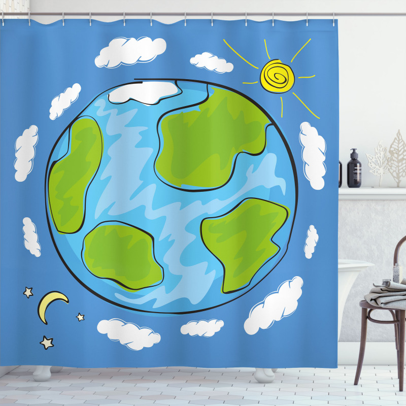 Kids Drawing of Planet Shower Curtain