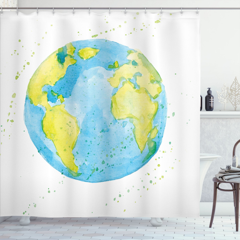Watercolor Style Planet Shower Curtain