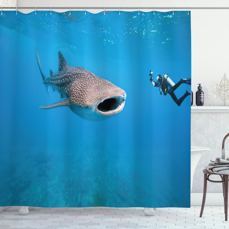 Giant Fish Ocean Diving Shower Curtain