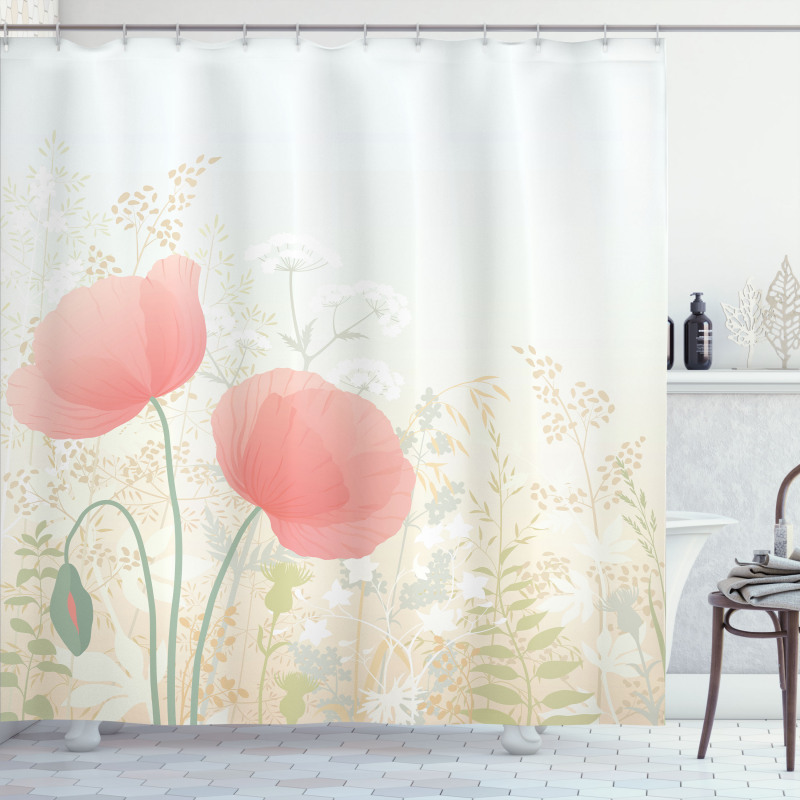 Wild Poppy Blooms Rural Shower Curtain