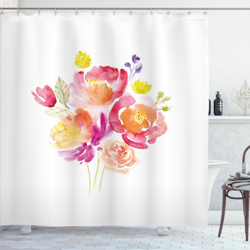Watercolor Rose Bouquet Shower Curtain