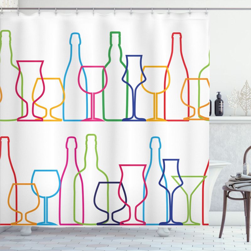 Colorful Outline Bottles Shower Curtain