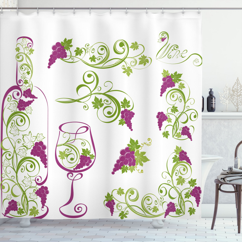 Bottle Glass Grapevines Shower Curtain