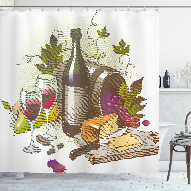 Vintage Wine and Cheese Shower Curtain