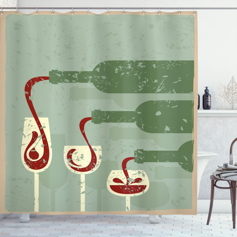 Grunge Retro Wine Pouring Shower Curtain