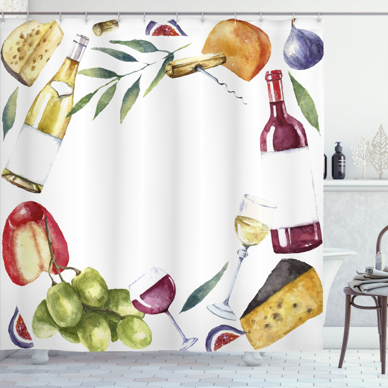 Watercolor Food Wine Frame Shower Curtain
