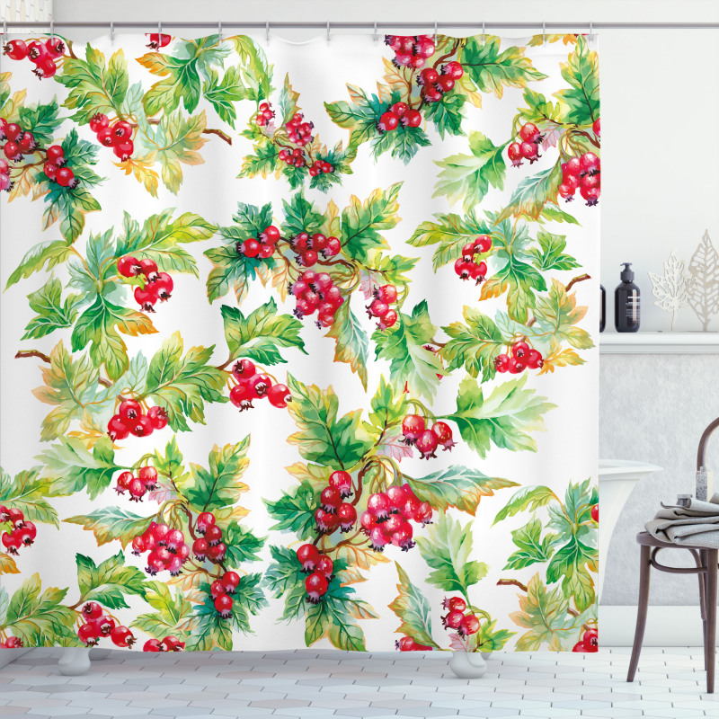Watercolor Berries Winter Shower Curtain