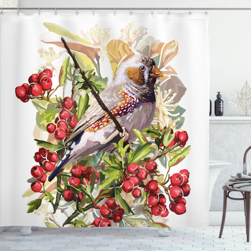 Colorful Bird and Shrubs Shower Curtain