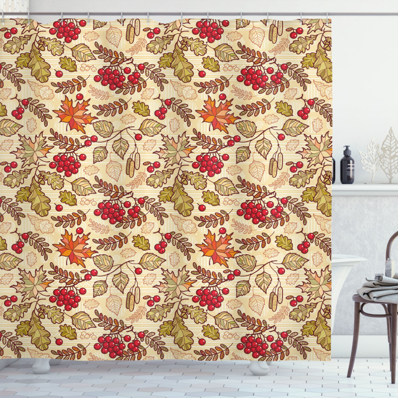 Fall Themed Mixed Pattern Shower Curtain
