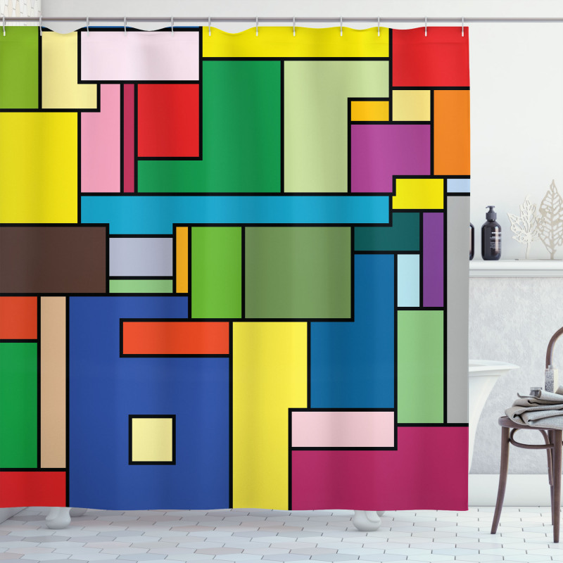 Vivid Mondrian Squares Shower Curtain