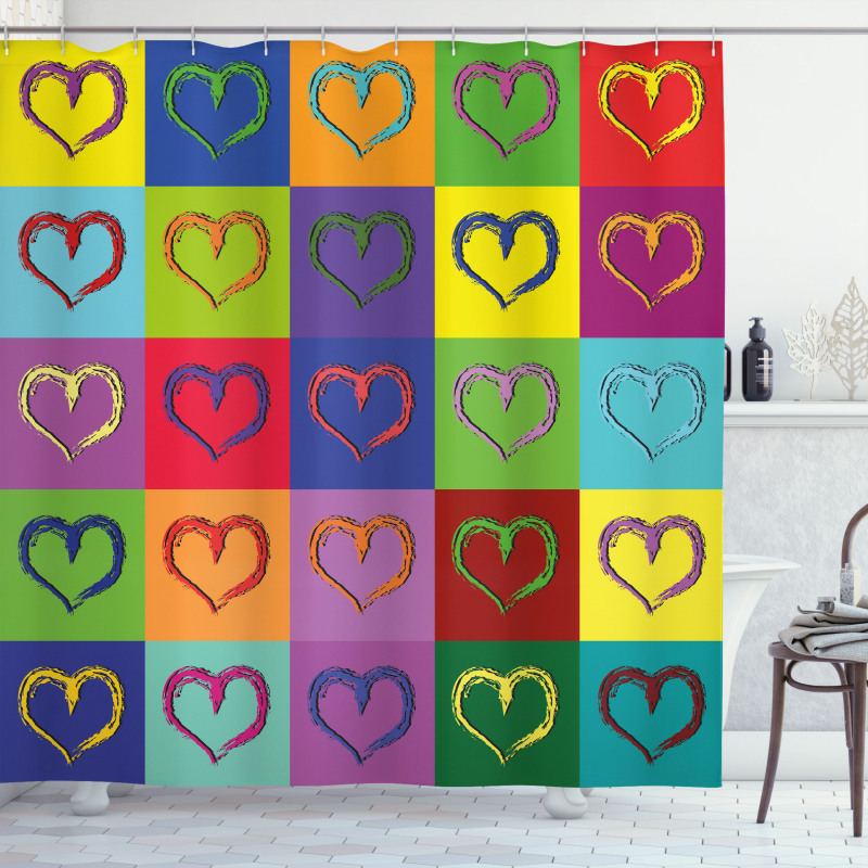 Vivid Heart Colorful Square Shower Curtain