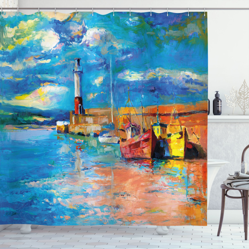 Oil Painting Lighthouse Shower Curtain