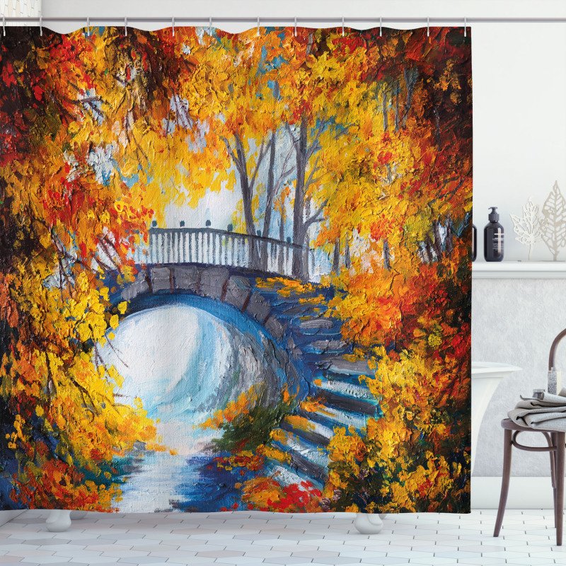 Autumn Forest with Bridge Shower Curtain